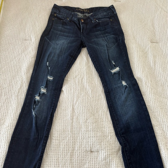 Express Denim - Express Dark Blue Distressed Skinny Jeans